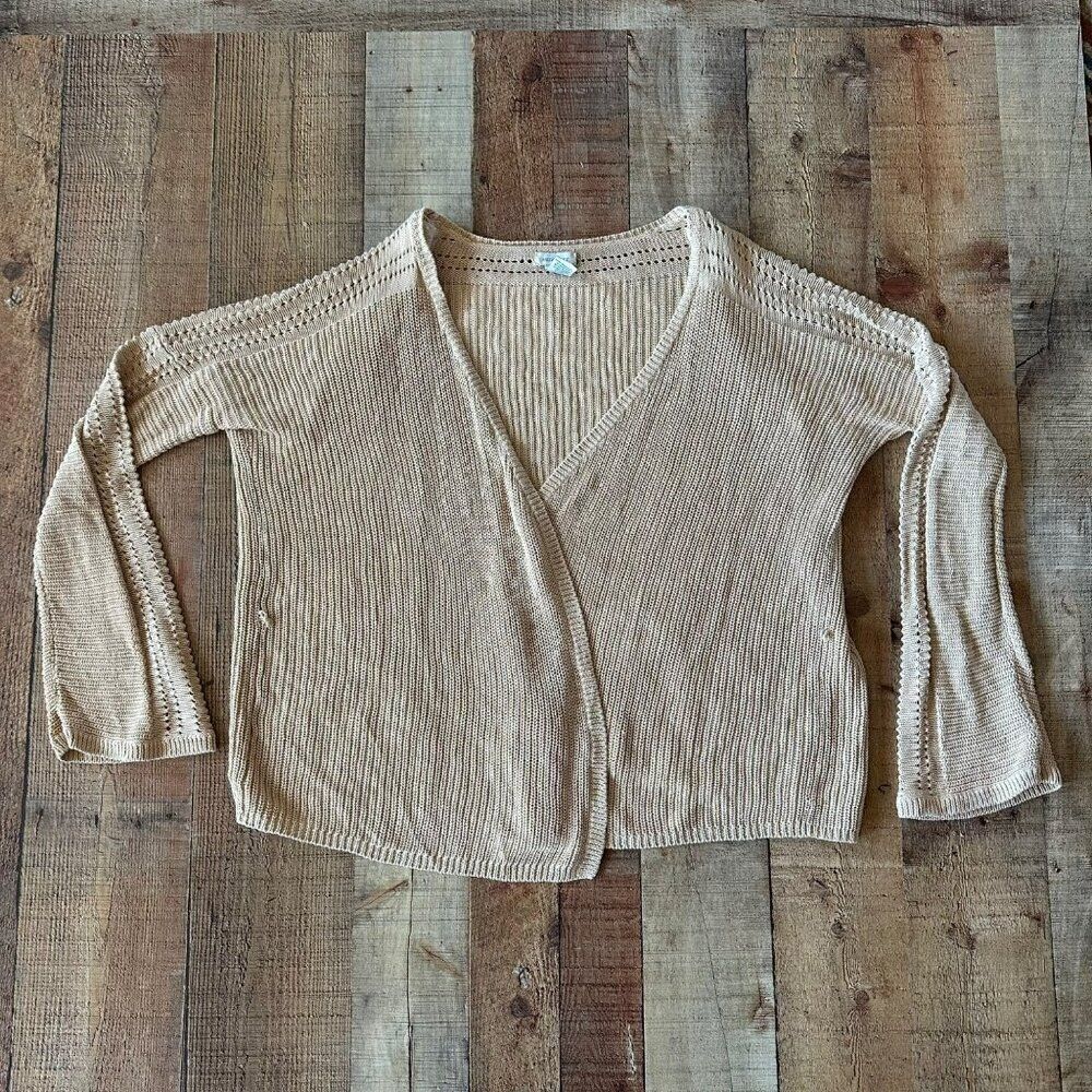 Sundance Women's Size L Open Front Open Weave Knit Cardigan Sweater in Tan